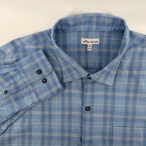 Peter Millar Mens 3XT Blue Plaid Flannel Long Sleeve Button Up Shirt